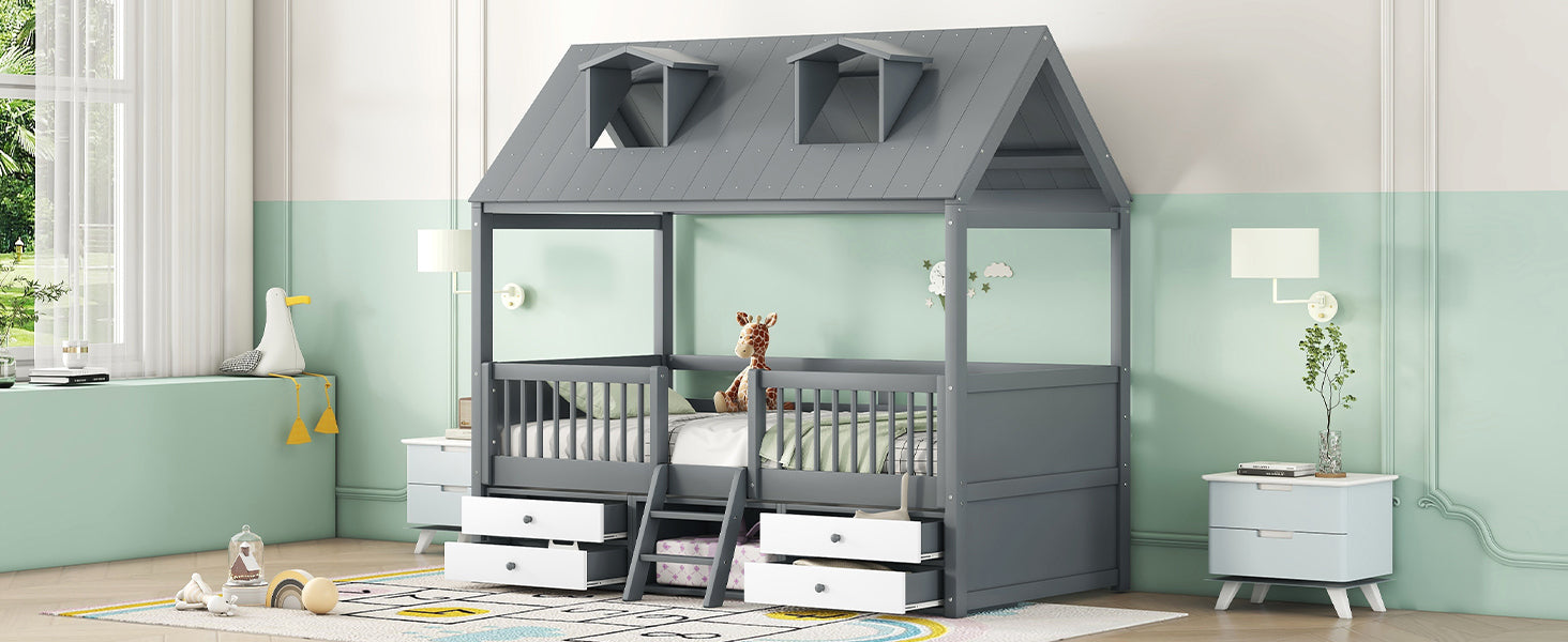 Twin Size Wood Bed House Bed Frame,Gray - Atlantic Fine Furniture Melbourne FL