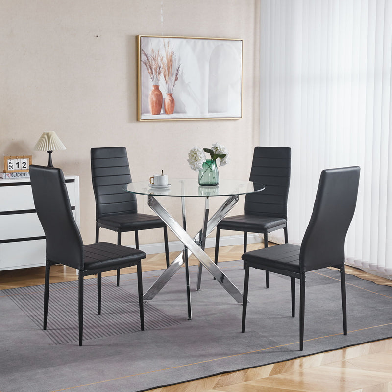 Dining Table With Cross Metal Leg And Tempered Glass, Modern Space Saving Kitchen Table For Living Room