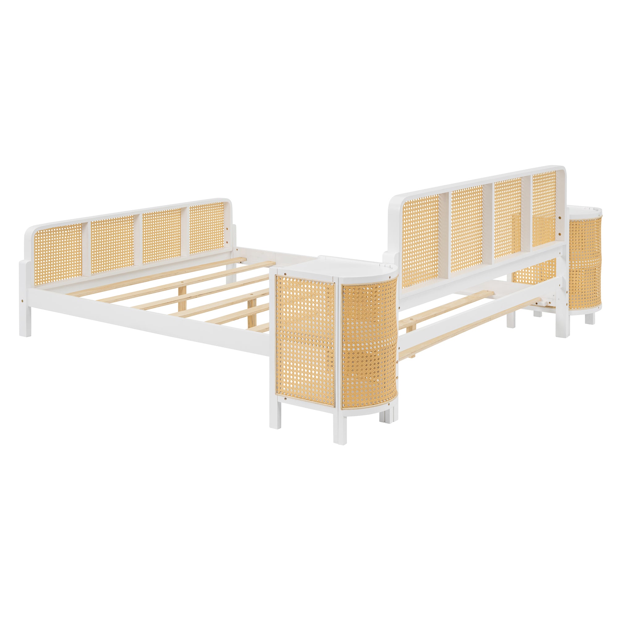 3 Pieces Rattan Platform Full Size Bed With 2 Nightstands,White - Atlantic Fine Furniture Melbourne FL