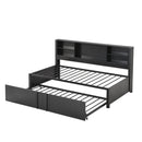 Industrial Metal Daybed With Trundle, Storage Shelves, USB Ports