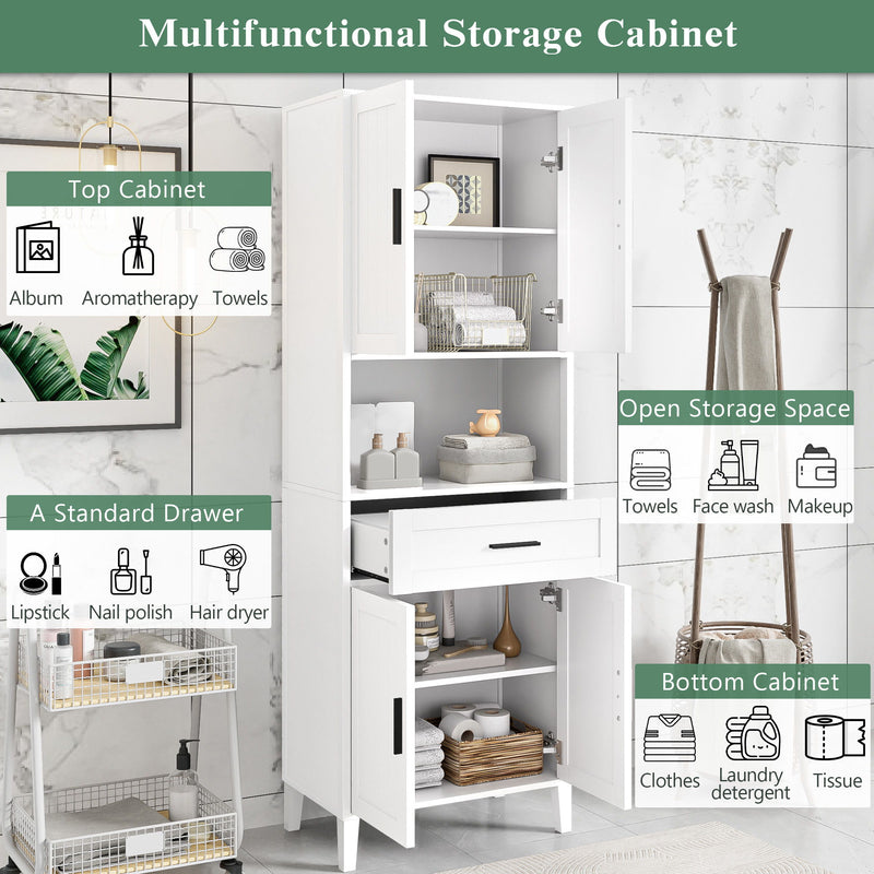 Tall Bathroom Cabinet With Drawer And Adjustable Shelves - White