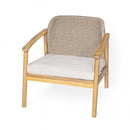 2 Piece Outdoor Acacia Wood Patio Club Chair, Patio Furniture Arm Chair With Woven Rope Backrest, Deep Seating For Porch - Light Teak / Beige