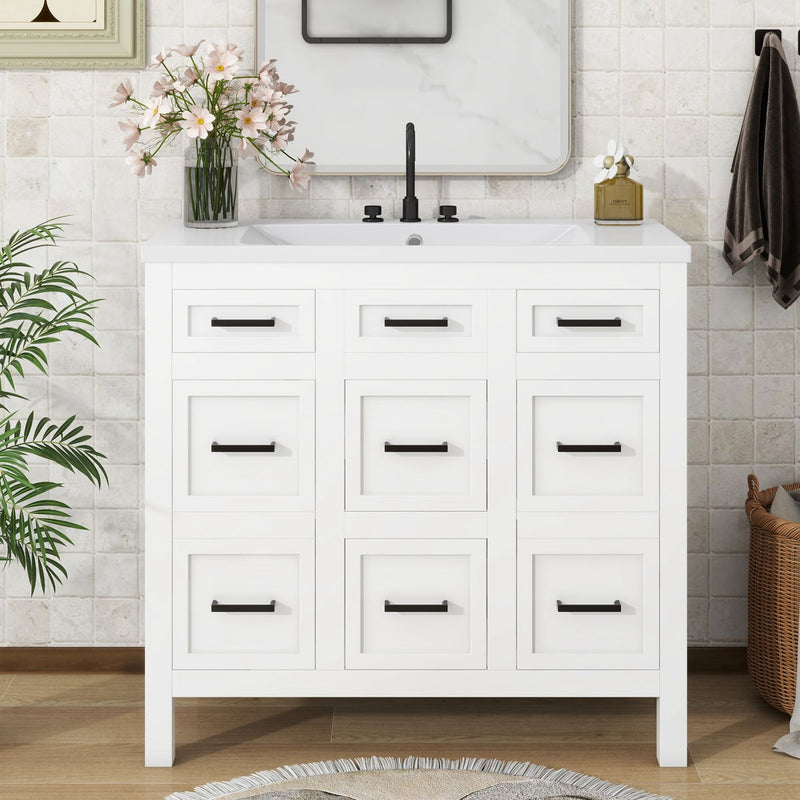 Bathroom Vanity Cabinet With Resin Integrated Sink 4 Drawers, 2 Doors - White