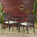 3 Piece Metal Bistro Set With 2 Curved Armrest Chairs - Black