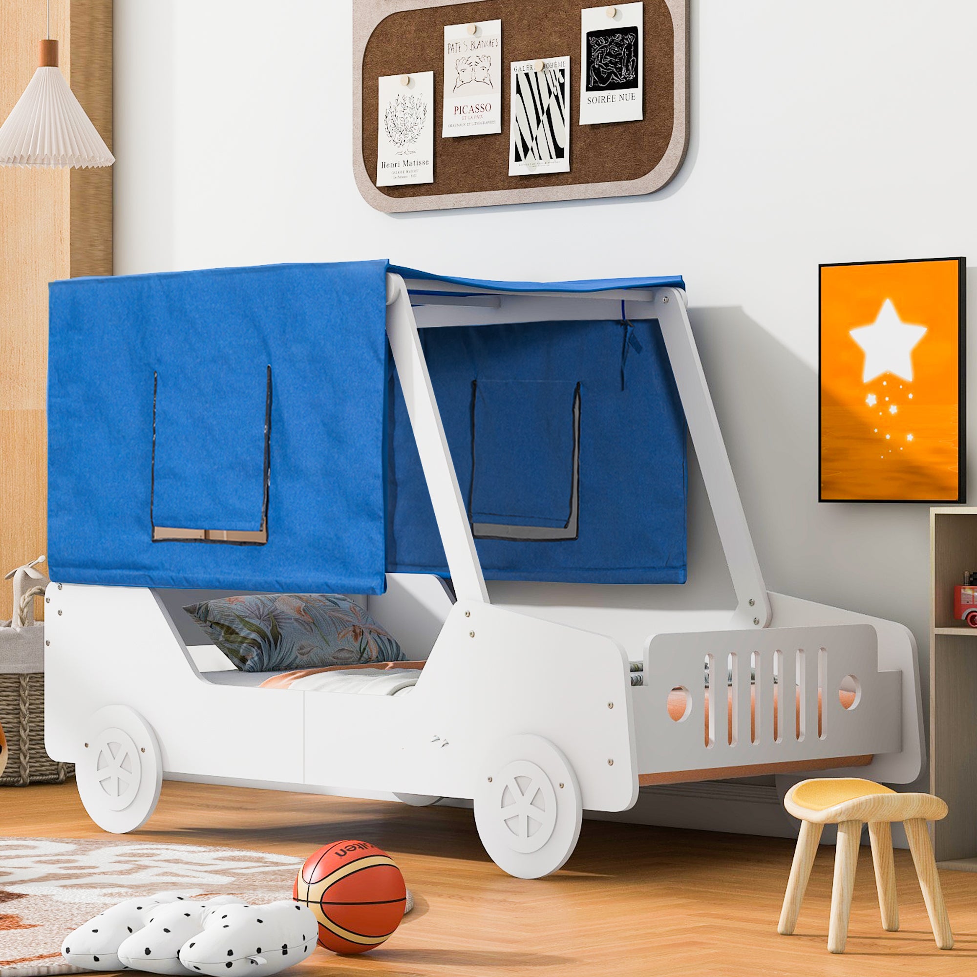 Twin Size Car Shaped Bed with Tents,White - Atlantic Fine Furniture Melbourne FL