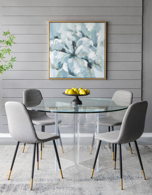 Large Modern Flower Oil Painting, Square Gold Frame Wall Art - Blue / Gray