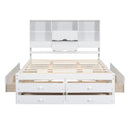 Queen Size Platform Bed With Storage Headboard And 8 Drawers - Gray
