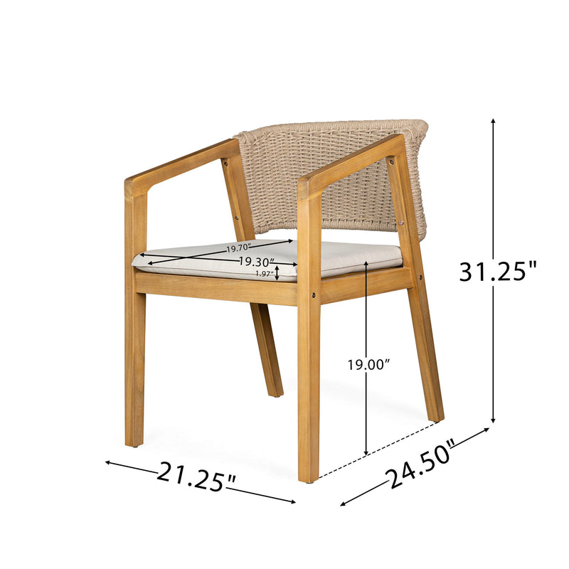 Outdoor Dining Set 1 Table 4 Chairs (Set of 5) - Teak / Beige