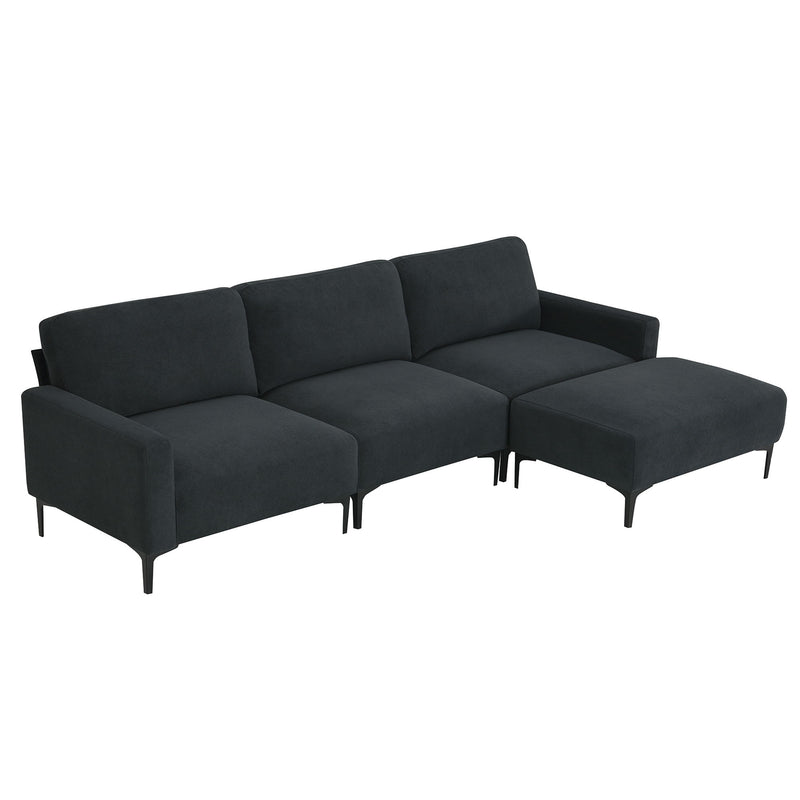 Modern L-Shaped Sectional Sofa, 4-Seat Velvet Fabric Couch Set With Convertible Ottoman, Freely Combinable Sofa For Living Room, Apartment, Office, Apartment