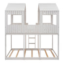 Full Over Full WoodBunk Bed with Roof, Window, Guardrail, Ladder(White)( old sku: LT000031AAK )