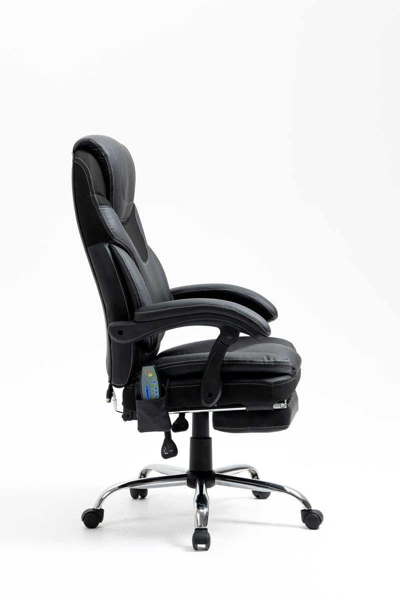 Massage Reclining Office Chair With Footrest, High Back Computer Chair Home Desk Ergonomic Executive Office Chair With Armrests, Adjustable Height - Black