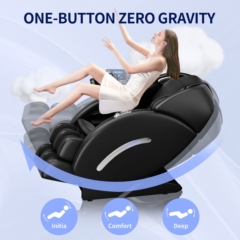 Full Body Massage Chair, Full Body Zero Gravity With 3D Massage Mechanism, 6 Auto Massage Mode, Waist And Calf Heater, Foot Roller, Bluetooth Speaker - Black