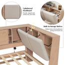 L-Shaped Daybed Corner Bed Under Bed Drawers With Storage Bookcase And Upholstered Headboard And USB Charging Ports