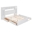 Queen Size Wooden Bed With All-in-One Cabinet, Shelf and Sockets, White