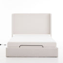 Caron - Queen Size Upholstered Wingback Bed With Adjustable Base Bundle Set - Ivory