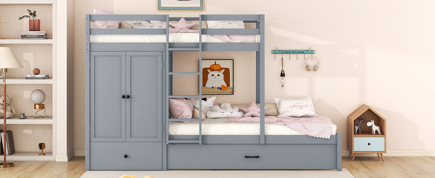 Twin-over-twin Bunk Bed with Wardrobe, Drawers and Shelves, Gray - Atlantic Fine Furniture Melbourne FL