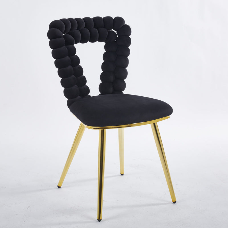 Modern Chair With Iron Tube Legs, Soft Cushions And Comfortable Backrest, Suitable For Dining Room, Living Room, Cafe, Hairball Back