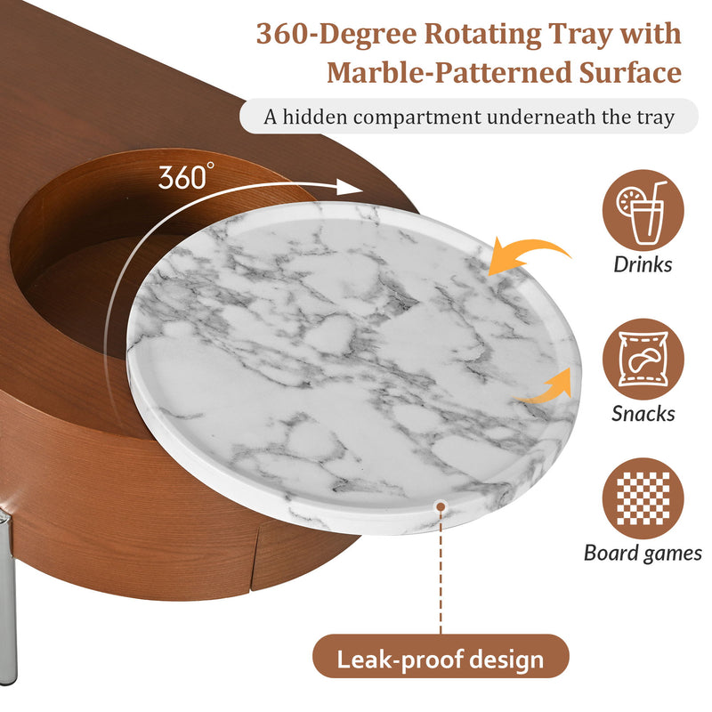 Lift Top Coffee Table With 360 Degree Marble Patterned Rotating Tray
