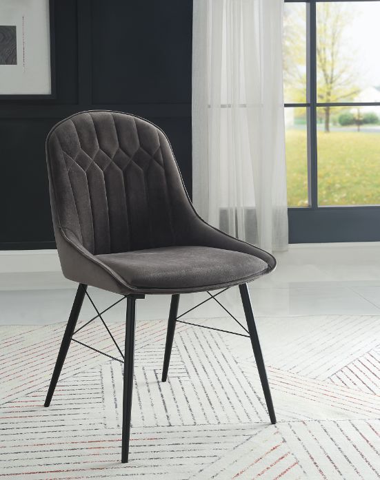 Abraham - Side Chair (Set of 2) - Gray Fabric & Black Finish - Atlantic Fine Furniture Inc