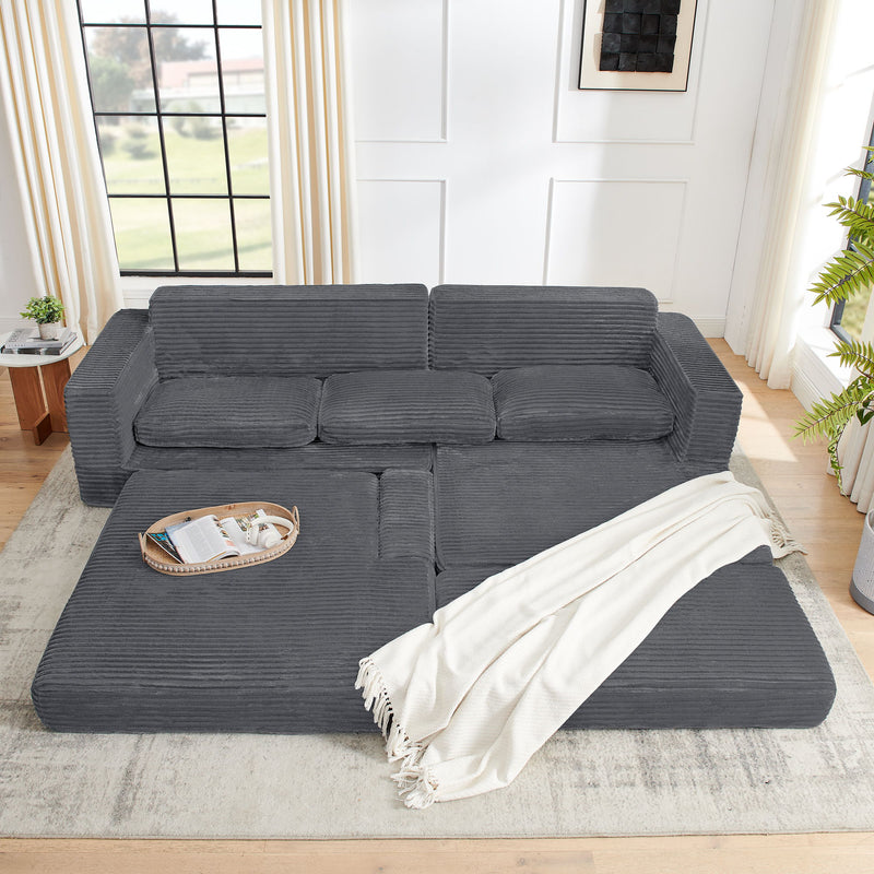 Modern Minimalist L Shape Modular Sectional Sofa, Corduroy Couch