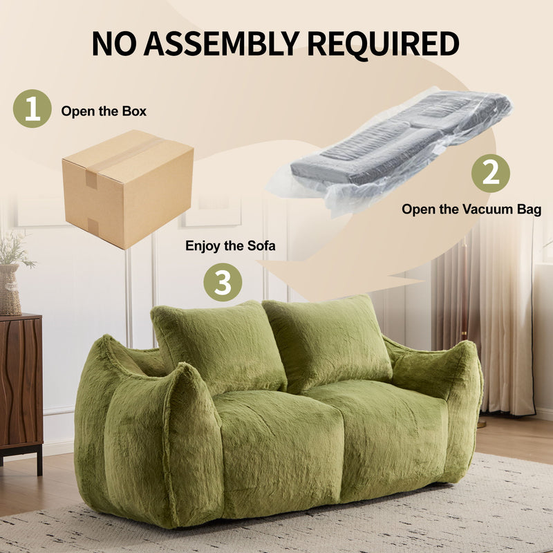 Giant Bean Bag Couch, Ultra Soft Fluffy Loveseat For Living Room Reading Chair With Pillows - Green