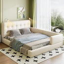 Queen Size Upholstered Platform Bed With 2 Reading Lights - White