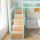 Heavy Metal Frame Full Loft Bed With Desk & Storage, 4 Cabinets, Staircase, Rack Space Saver - Green