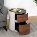Italian Retro Double Storage Round Side Table - Gray Brown