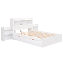 Full Size Storage Platform Bed with Pull Out Shelves, Twin Size Trundle and 2 Drawers, White