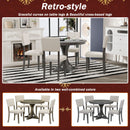 Retro Round Dining Table Set With Curved Trestle Style Table Legs And Upholstered Chairs For Dining Room