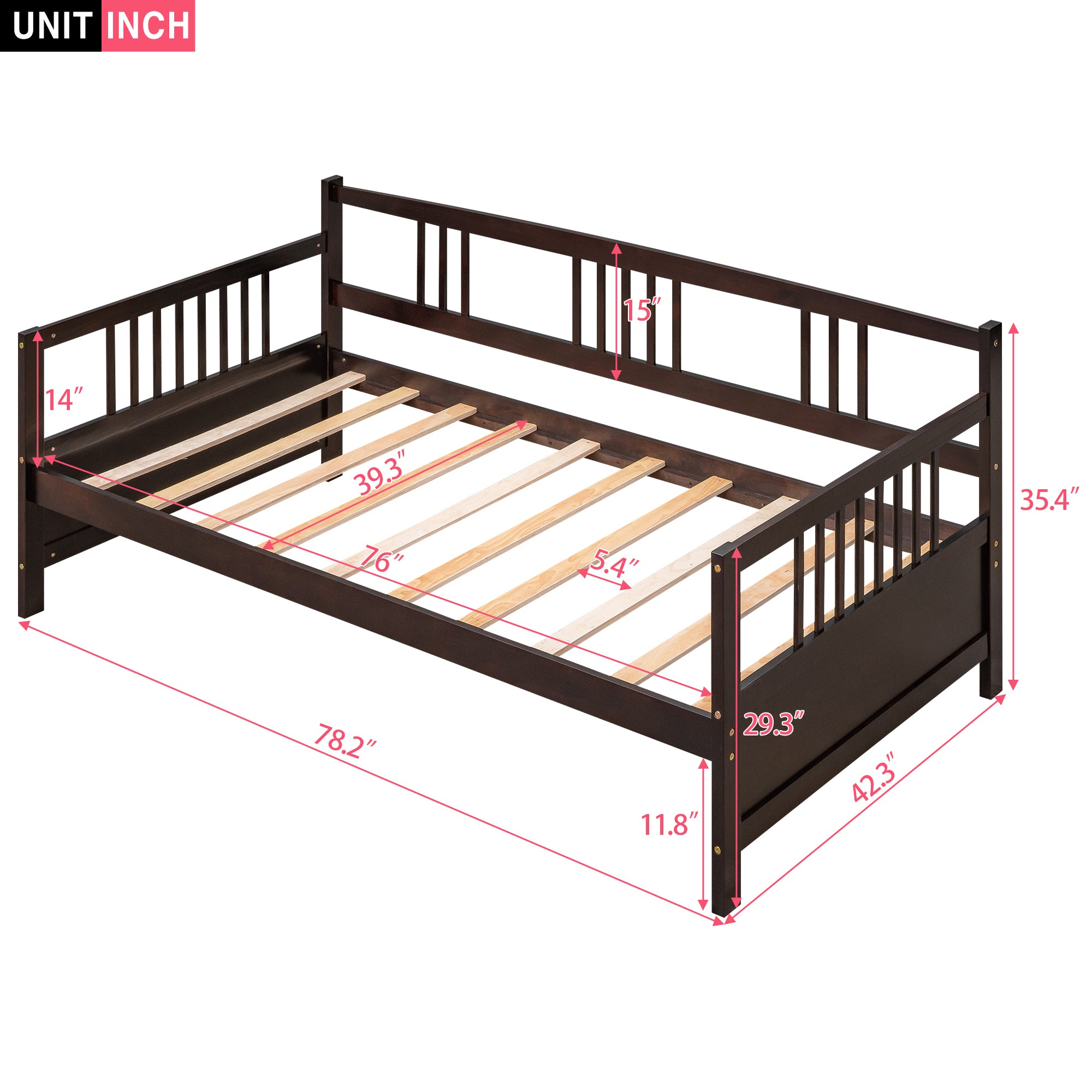 Modern Solid Wood Daybed, Multifunctional, Twin Size, Espresso (Previous SKU: WF191899AAP) - Atlantic Fine Furniture Melbourne FL