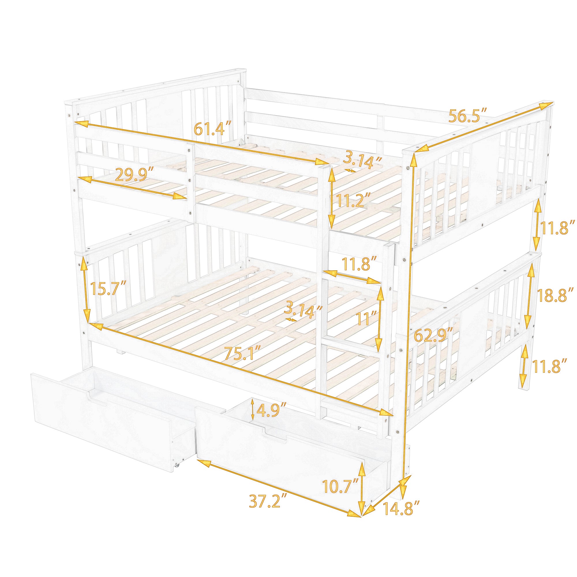 Full over Full Bunk Bed with Drawers and Ladder for Bedroom, Guest Room Furniture-Gray(OLD SKU :LP000205AAE) - Atlantic Fine Furniture Melbourne FL