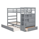 Twin Over Twin Bunk Bed with Trundle and Staircase,Gray(OLD SKU:LT000068AAE)