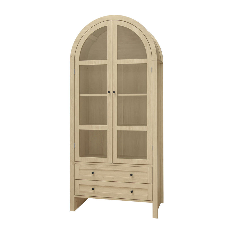 Tall Arched Kitchen Pantry, Modern Farmhouse Wood Kitchen Storage Cabinets, Arched Storage Display Cabinet With Adjustable Shelves, Versatile Cupboard For Kitchen, Dining Room, Living Room - Natural