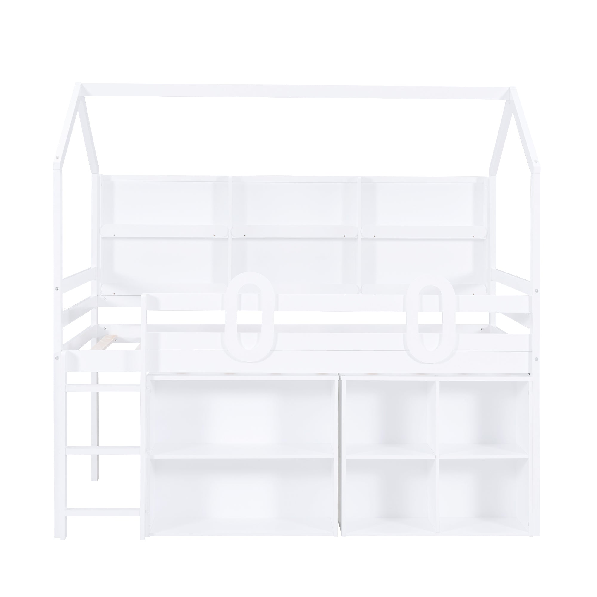 Twin Size House Loft Bed with Multiple Storage Shelves, White - Atlantic Fine Furniture Melbourne FL