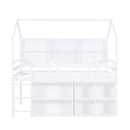 Twin Size House Loft Bed with Multiple Storage Shelves, White