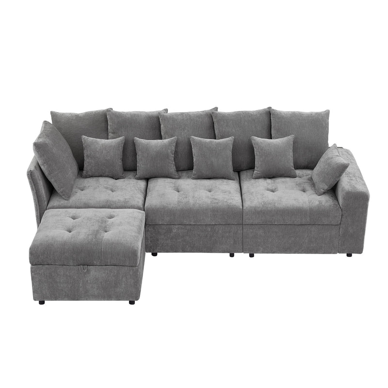 Sectional Sofa Modular Sofa Couch With Three USB Ports, A Removable Storage Ottoman And Five Back Pillows For Living Room