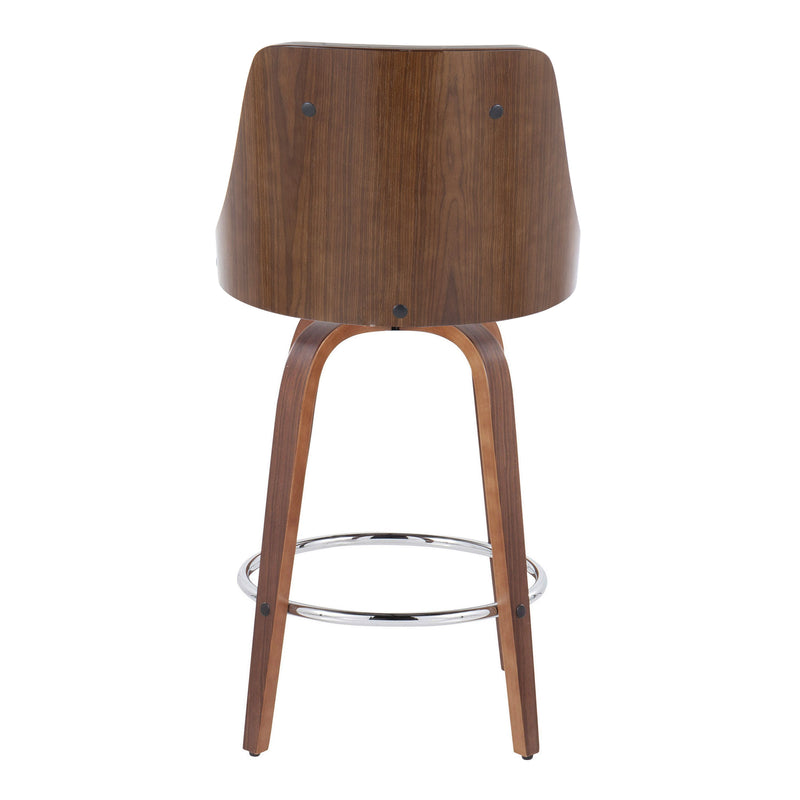 Gianna - Mid-Century Modern Fixed Height Stool With Swivel With Round Footrest (Set of 2)