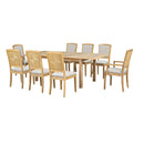 Topmax - Rustic Extendable Dining Table Set With Removable Leaf, 6 Upholstered Armless Dining Chairs And 2 Padded Arm Chairs, 9 Pieces