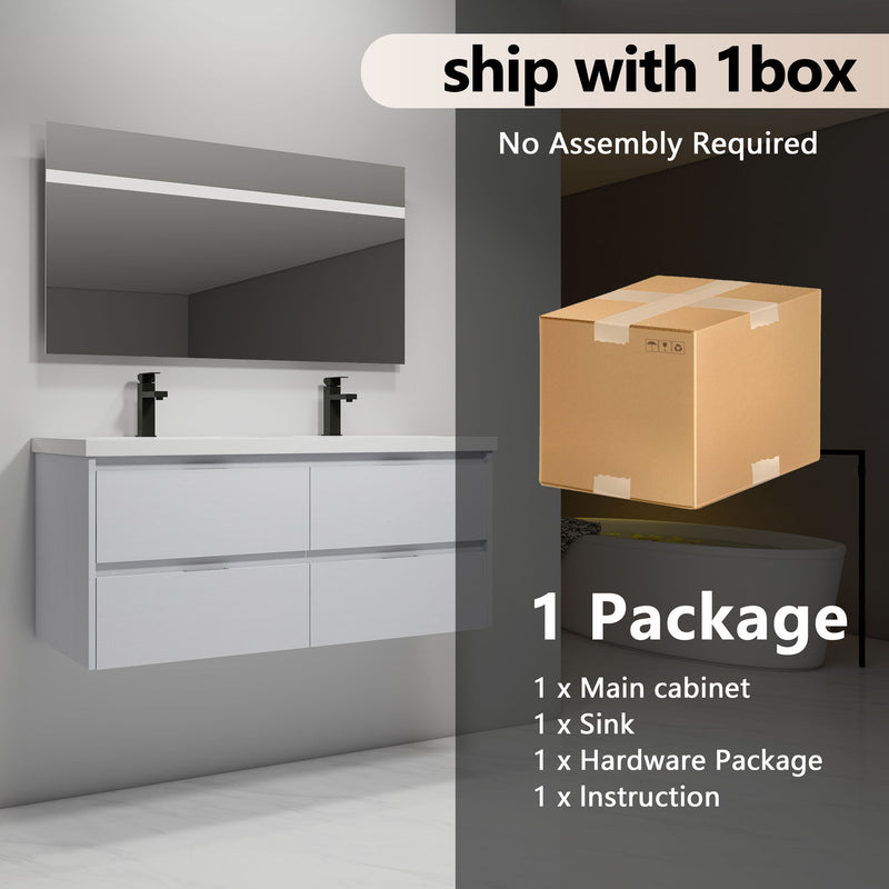 Modern Floating Bathroom Vanity With Dual Resin Sink, Soft Close Drawers