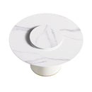 Modern Artificial Stone Round Plywood Base Dining Table, Can Accommodate 6 People, Artificial Stone Turntable (Not Including Chairs) - White / Beige