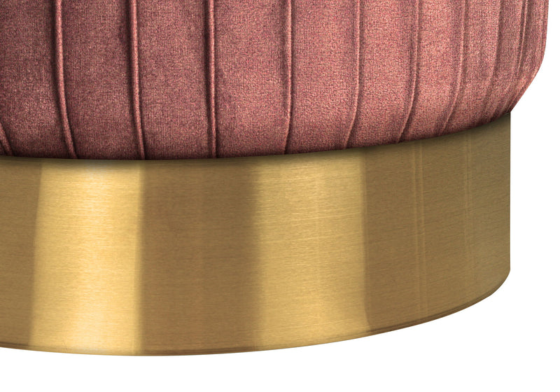 Ottoman, Pouf, Footrest, Foot Stool, Round, Velvet, Gold Metal Base, Contemporary, Modern - Pink