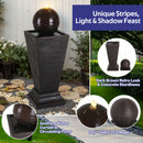 35.5" Tall Column Fountain With LED Lights, Retro Outdoor Decor, Weather Resistant Feature - Dark Brown