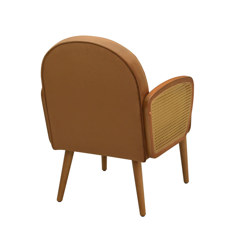 Accent Chair With Rattan Armrests And Wooden Legs Velvet For Living Room