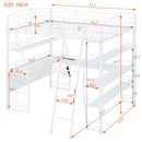 Loft Bed With 4 Layers Of Shelves And L-Shaped Desk, Stylish Metal Frame Bed With A Set Of Sockets, USB Ports And And Wireless Charging