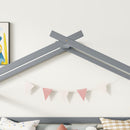 Low Loft House Bed With Slide, Ladder, Safety Guardrails, House Roof Frame