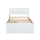 Modern Twin Bed Frame With 2 Drawers For White High Gloss Headboard and Footboard With Light Oak Color