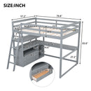 Full Size Loft Bed with Desk and Shelves,Two Built-in Drawers,Gray(Old SKU: GX000416AAE)