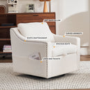 Linen Fabric 360° Swivel Accent Chair With Upholstered Back Pillow And Rivet Armrest
