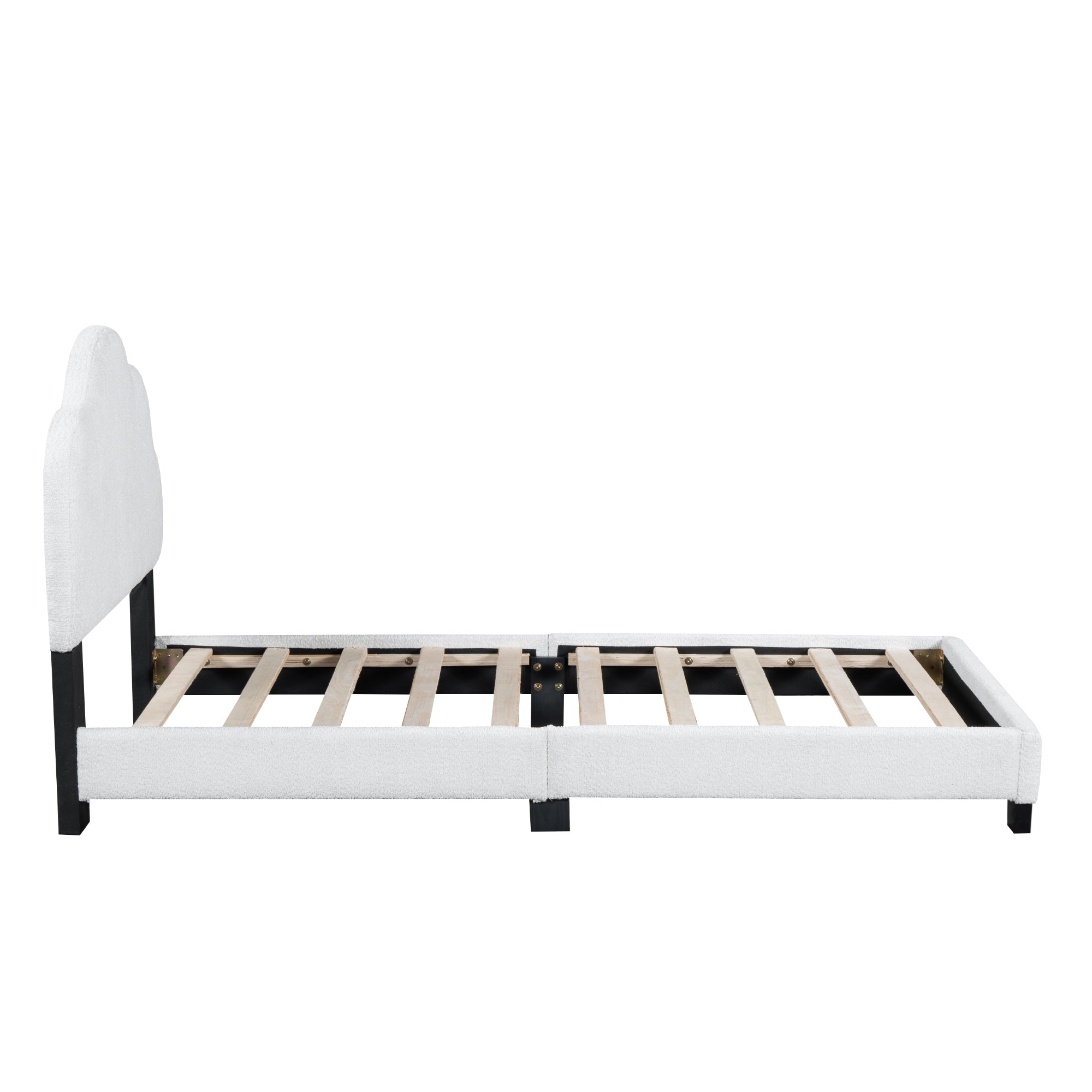 Twin Size Upholstered Boucle Fabric Platform Bed with Cloud-Shaped Headboard - Atlantic Fine Furniture Melbourne FL